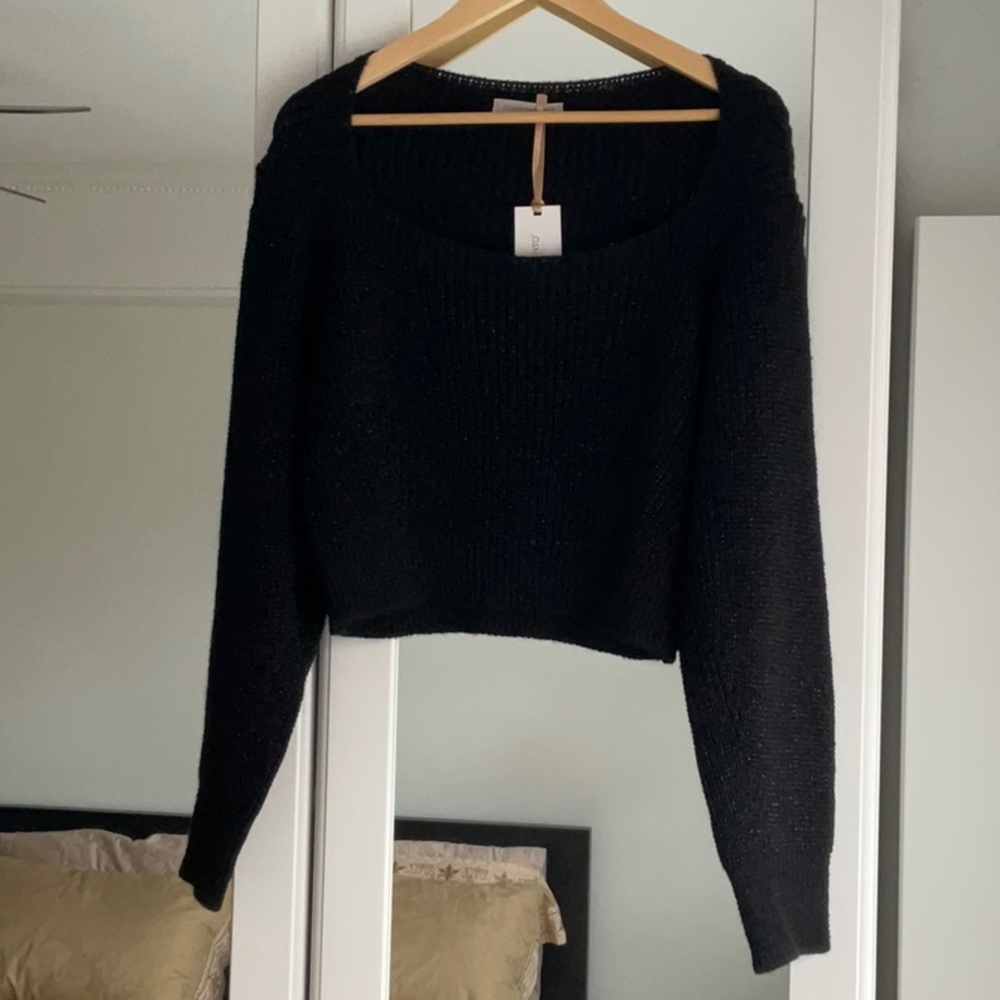 NWT Women's Rinascimento Knit / Square - Wide Neck Crop Top / Size S/M / Black - Picture 4 of 16